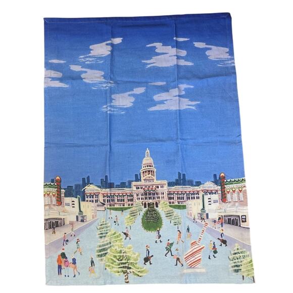 Anthropologie Christmas Holiday in the City AUSTIN TEXAS Dishtowel 2024 NEW NWT - Picture 1 of 3